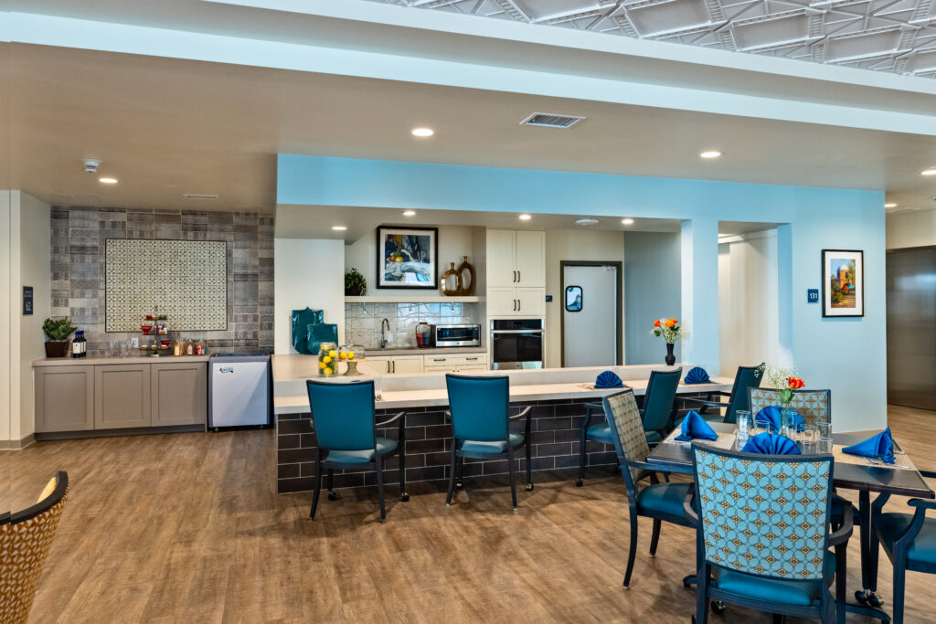 Bright senior care dining area